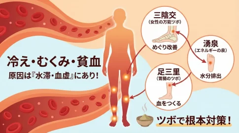冷え・むくみ・貧血が同時に起こる原因は？東洋医学で見る「水滞・血虚」と根本対策のツボ3選