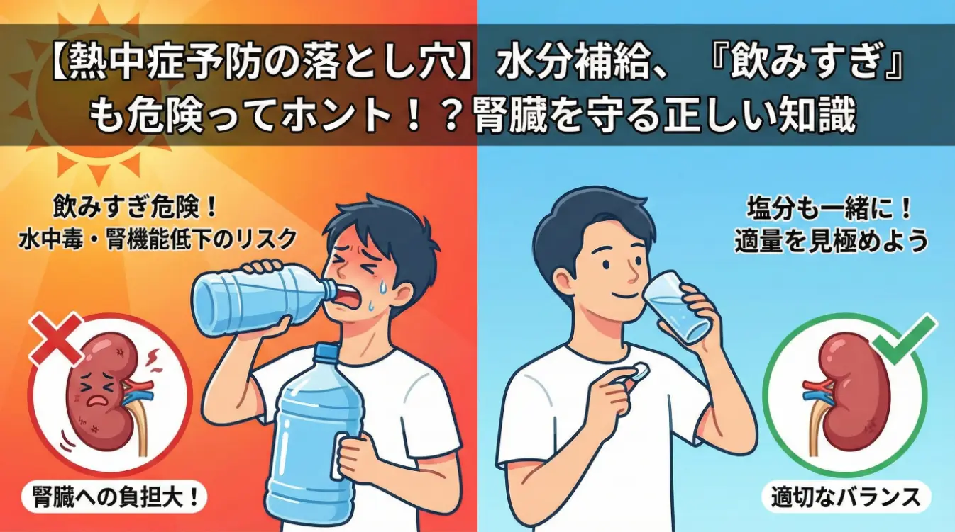 【熱中症予防】水分補給、ただ飲めば良いって本当？腎臓への負担と「飲みすぎ」の危険な落とし穴