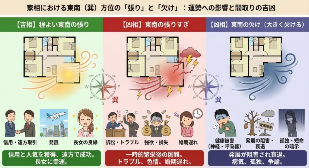 家相における巽方位の「張り」と「欠け」:運勢への影響と間取りの吉凶