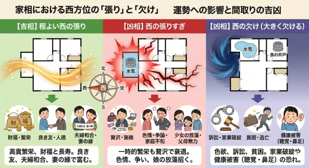 家相「西の張り」は金運・財運の吉相!張り過ぎと欠けが招く色情トラブルに注意