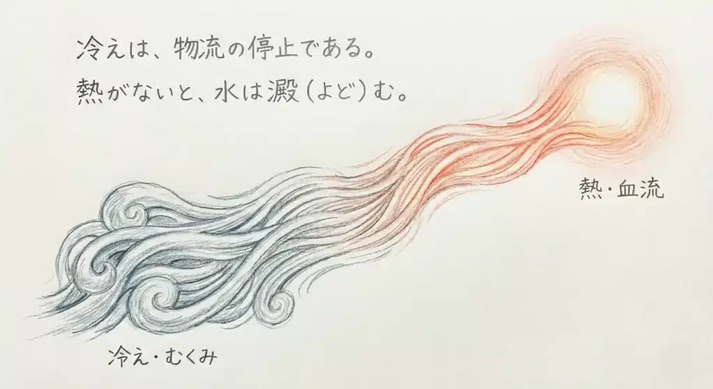 冷えは、物流の停止である。
熱がないと、水は澱む