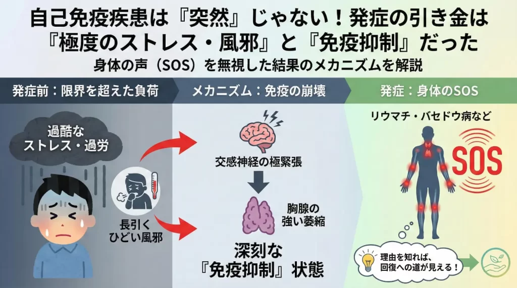 自己免疫疾患の引き金とは?風邪ウイルスとストレスが招く「免疫抑制」のメカニズム