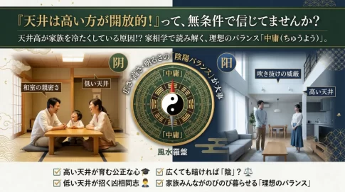 天井の高さで変わる家族関係！家相学の陰陽バランス図解