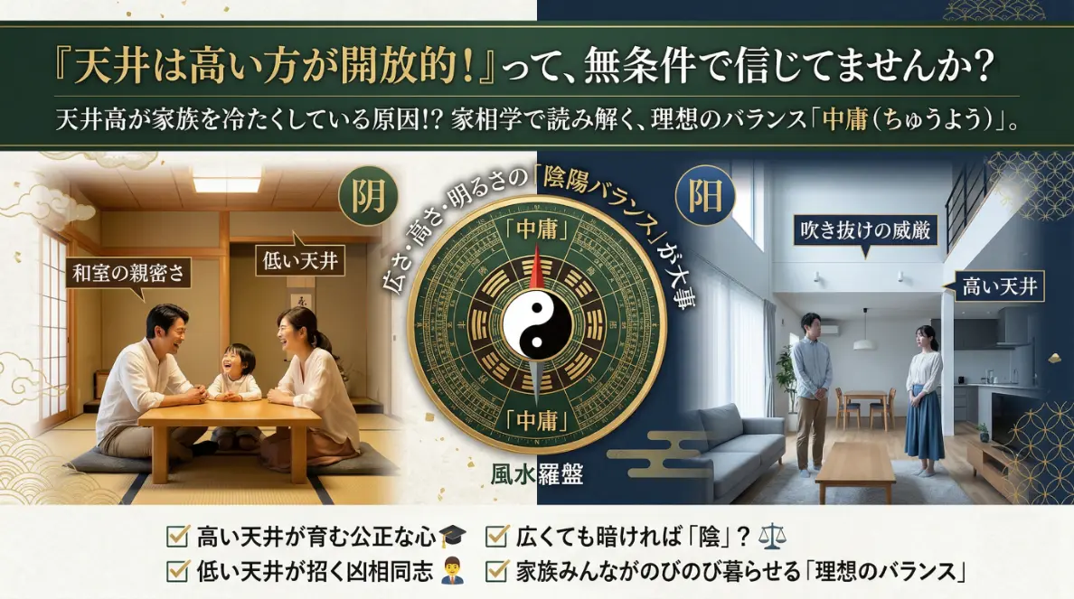 天井の高さで変わる家族関係!家相学の陰陽バランス図解